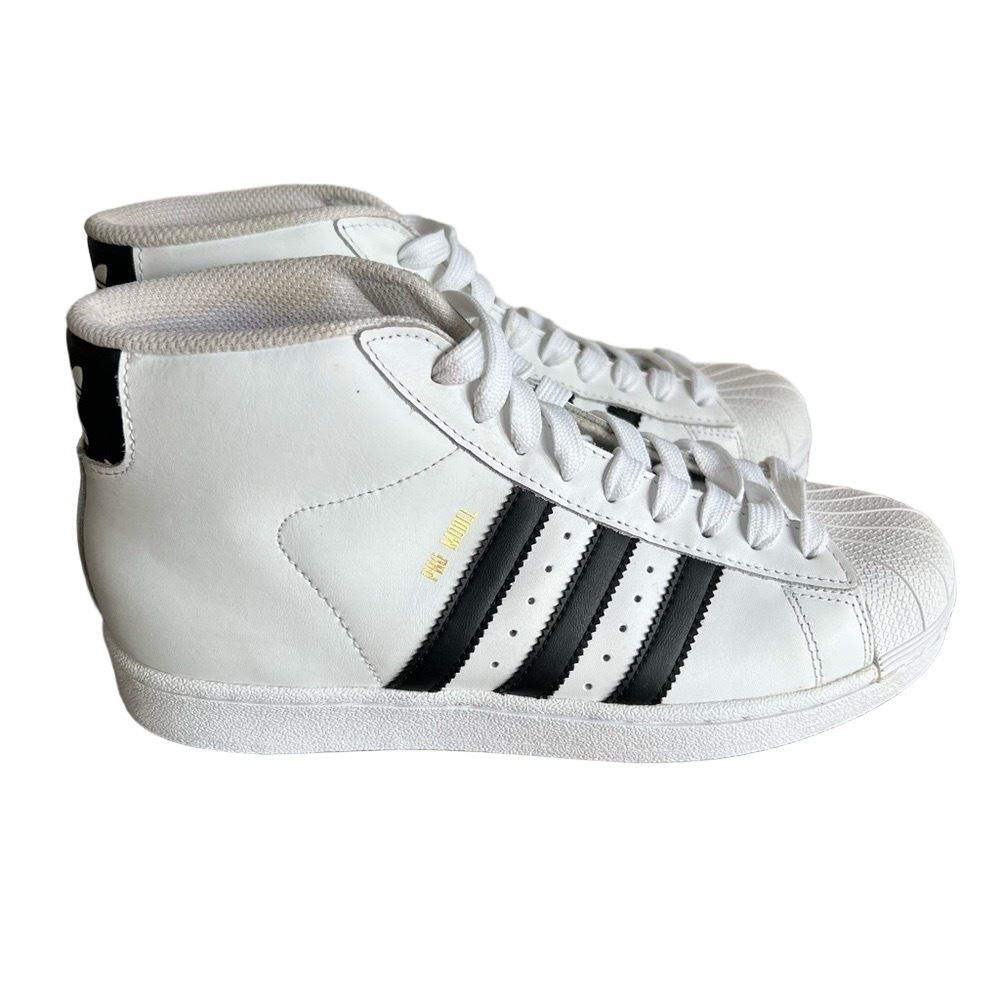 Adidas Pro Model Unisex Hi Top Shoes White Black Gold Foil Size 7 or 8.5 #905